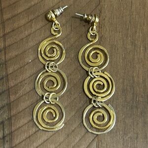 Gold-Tone 3 Circle Swirl Spiral Dangle Earrings